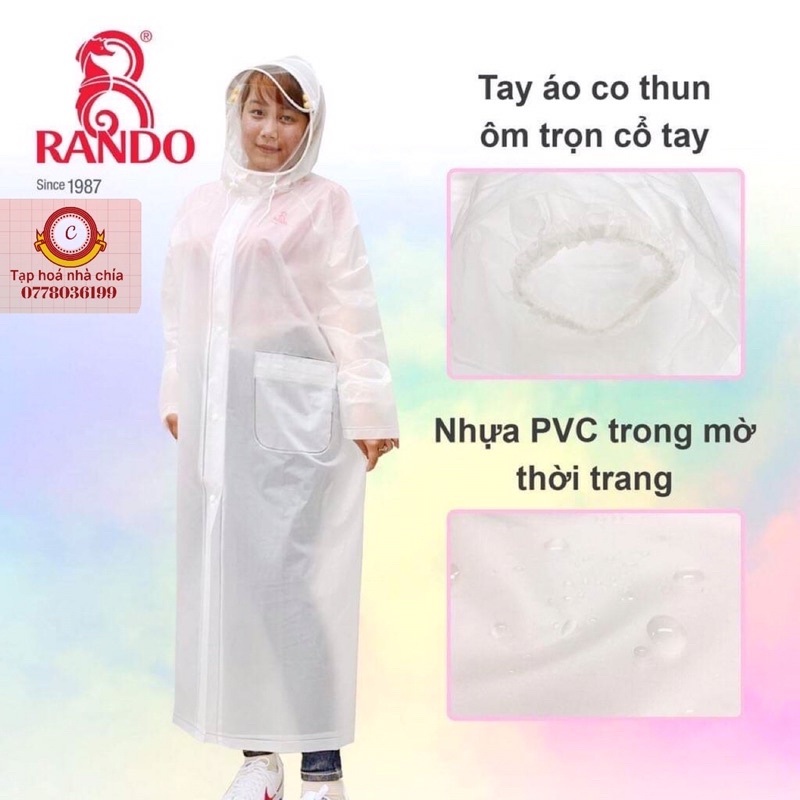Áo mưa dây kéo  RANDO Dây Kéo Chống Giọt Bắn APPC-11 | PVC Trong Mờ - Bít Sườn Che Kín Toàn Thân | DVautoMart