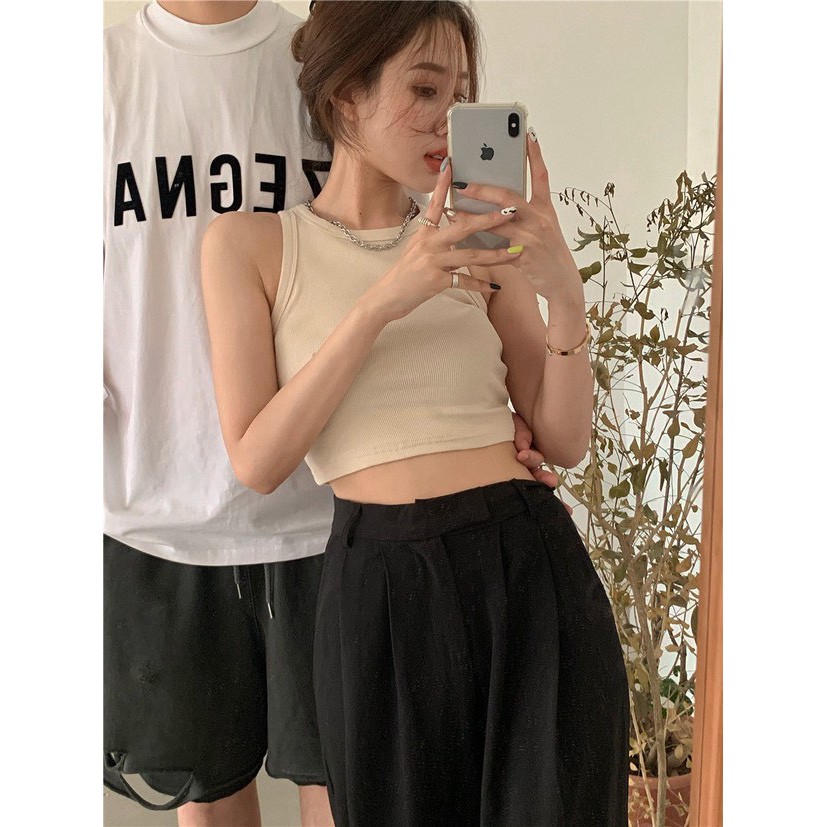 HOT Áo croptop ba lỗ ngược chất côtton co dãn tốt, mặc tôn dáng, 2 màu sang chảnh