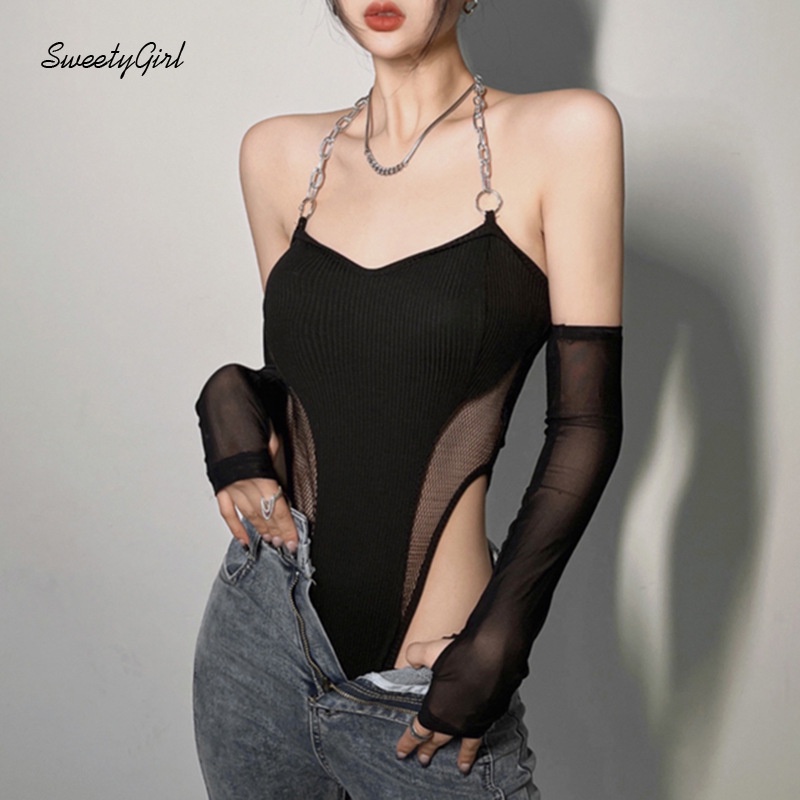 Áo Liền Quần Hở Lưng Dạng Lưới Màu Sắc Quyến Rũ 2022 Cho Nữ