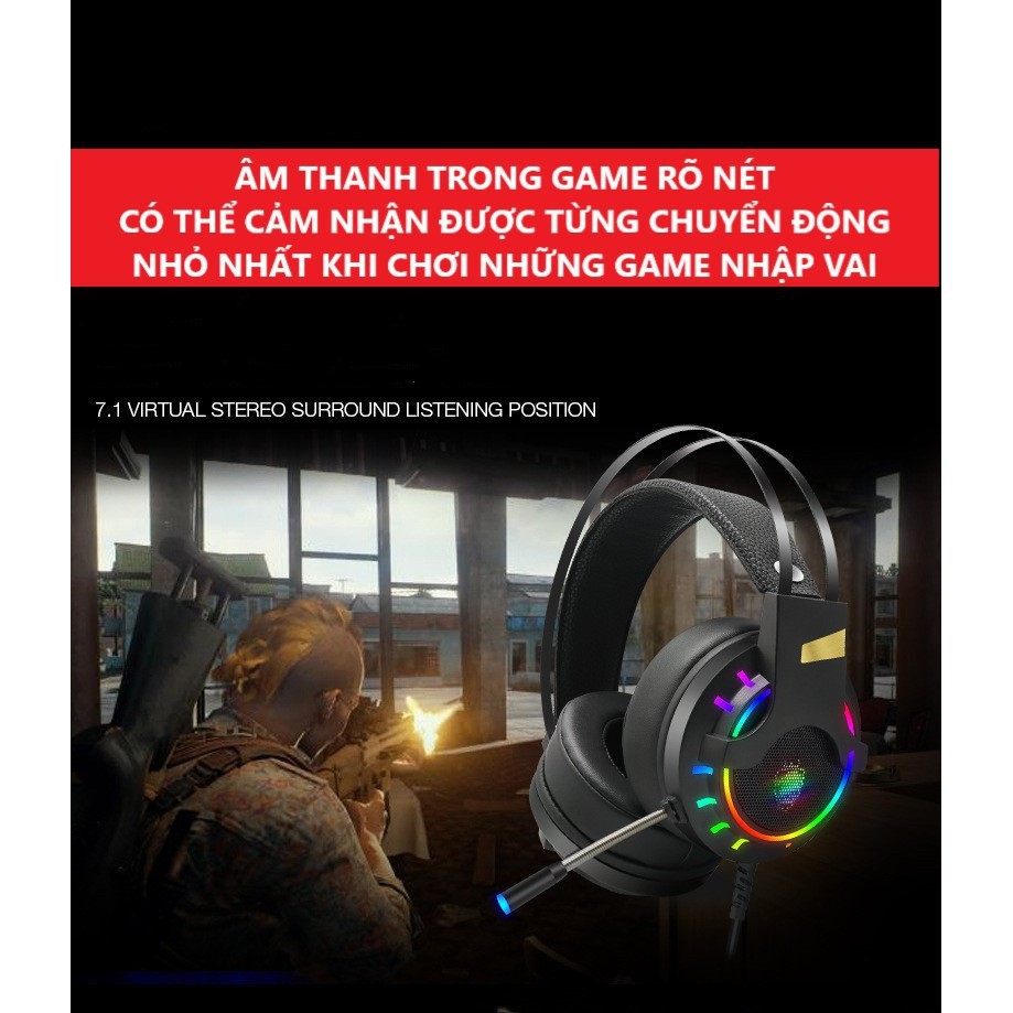 Tai nghe chụp tai game thủ có dây Tuner K3, 7.1 Led RGB, có mic dành máy tính, gaming, USB 7.1 - Mẫu mới.