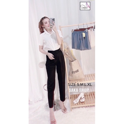 Quần baggy nút bọc phía sau lưng thun vải tuyết mưa dày dặn