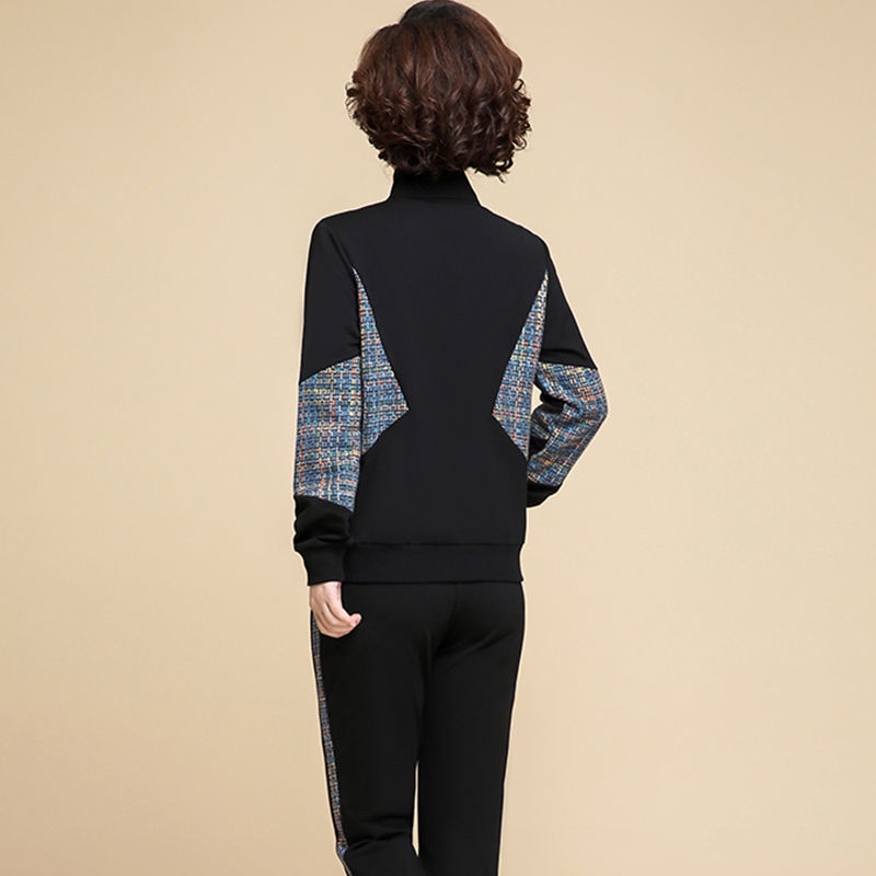 Bộ đồ hai món với áo khoác dáng rộng phong cách thể thao thời trang xuân thu dành cho phụ nữ tuổi trung niên