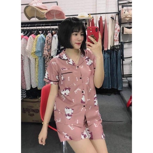 Đồ ngủ Bộ Đồ Ngủ Lụa pijama cộc tay mặc nhà ulzzang in hình họa tiết dễ thương