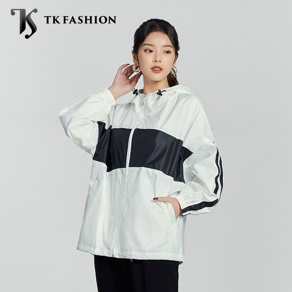 Áo khoác gió nữ in lưng, phối màu bassic, có mũ, chất vải dù Hàn Quốc, AGK68 hàng thiết kế cao cấp TK Fashion