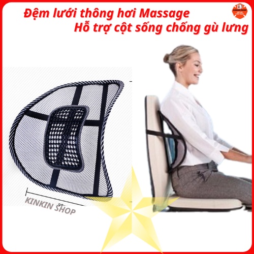 Tấm đệm lưới thông hơi tựa lưng hỗ trợ cốt sống chống gù thoáng khí massage ghế văn phòng và xe ôtô