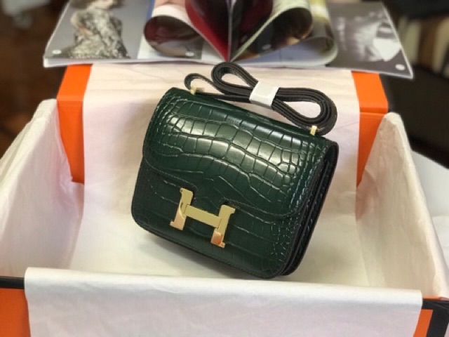 Túi HM constance da bò dập vân cá sấu cao cấp