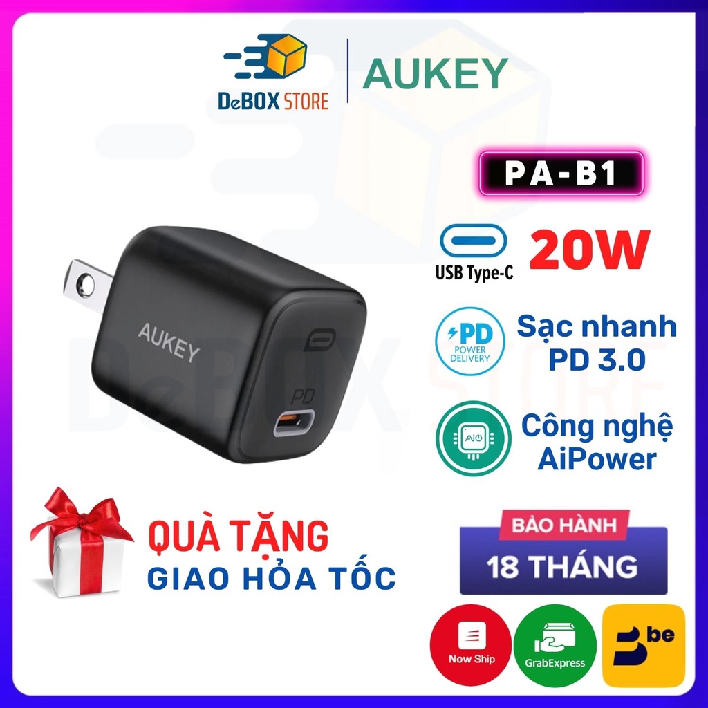 【Giao Hỏa Tốc】Cốc Sạc Nhanh 20W Omnia Aukey PA-B1, PA-B1 Pro Công nghệ GAN 2 Trong 1 PD 20W + QC 18W - Chính Hãng