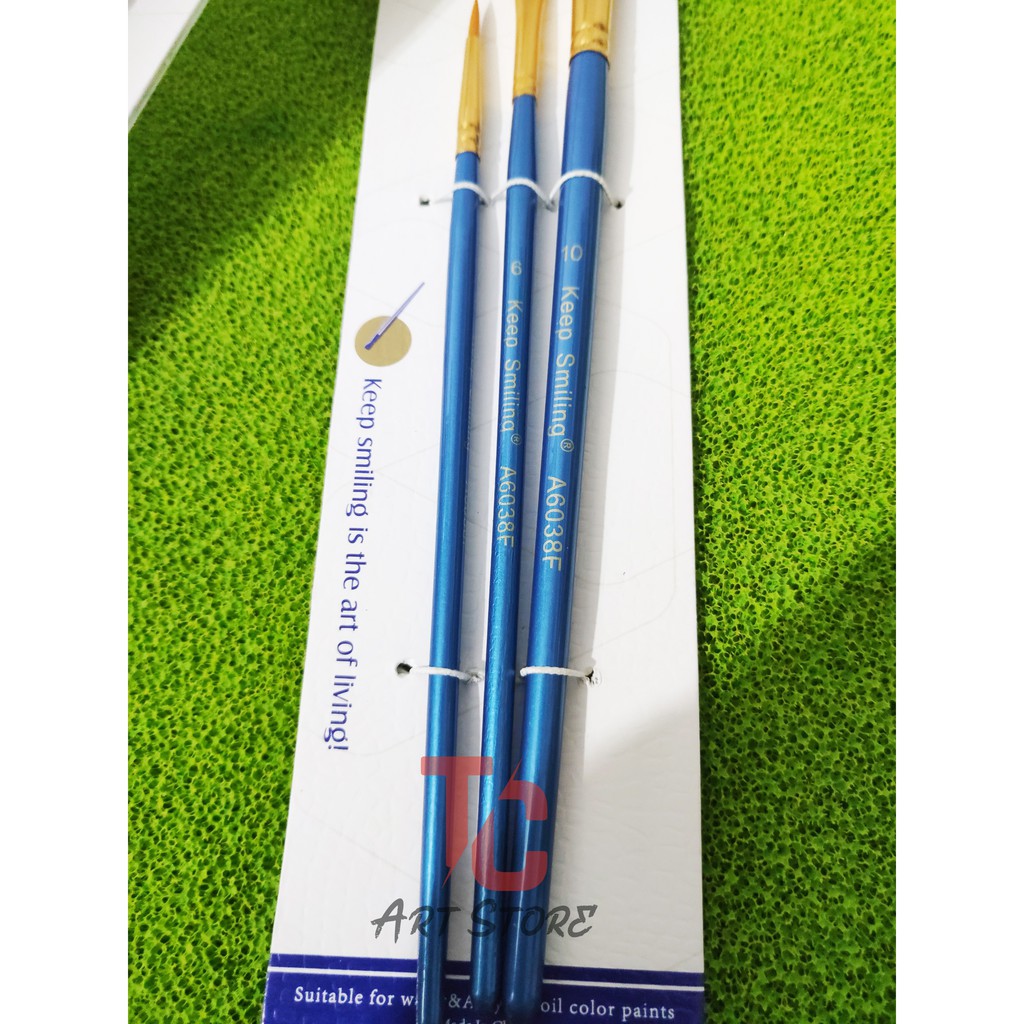 Bộ 3 Cây cọ Artist Brush - 2 Đầu vuông +1 nhọn  (Keep Smilling A6038F) - Loại Tốt