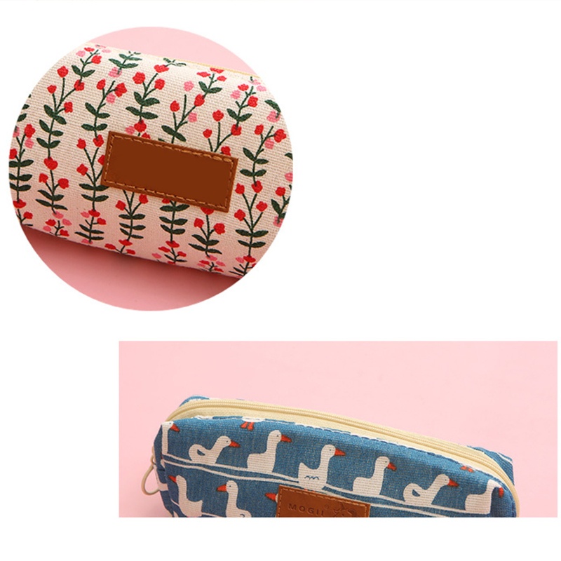 Túi Vải Canvas Đựng Bút/Đồ Trang Điểm Cỡ Lớn Có Khóa Kéo Có Thể Giặt Sạch