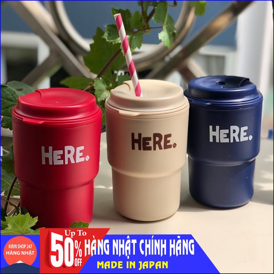 Cốc uống nước kèm nắp xoay có lỗ cắm ống hút 320ml Made in Japan