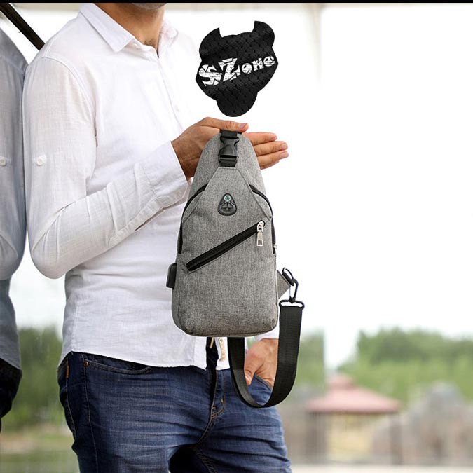 Túi đeo chéo nam siêu nhẹ có khe cắm USB đi kèm dây cáp sạc kéo dài ST88