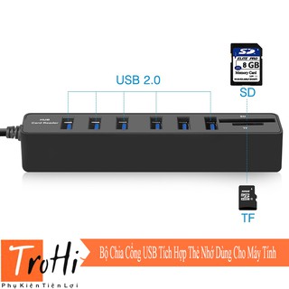Bộ chia USB máy tính để bàn và laptop  2.0 tích hợp thẻ nhớ cho - Hub OTG USB Từ 1 Thành 3 và 6 cổng