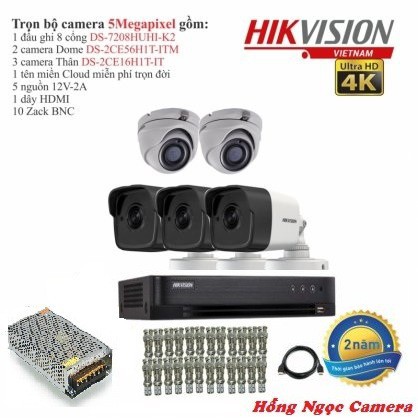 Trọn bộ 5 camera giám sát Hikvision TVI 5 Megapixel DS-2CE56H0T-ITMF Full 4K