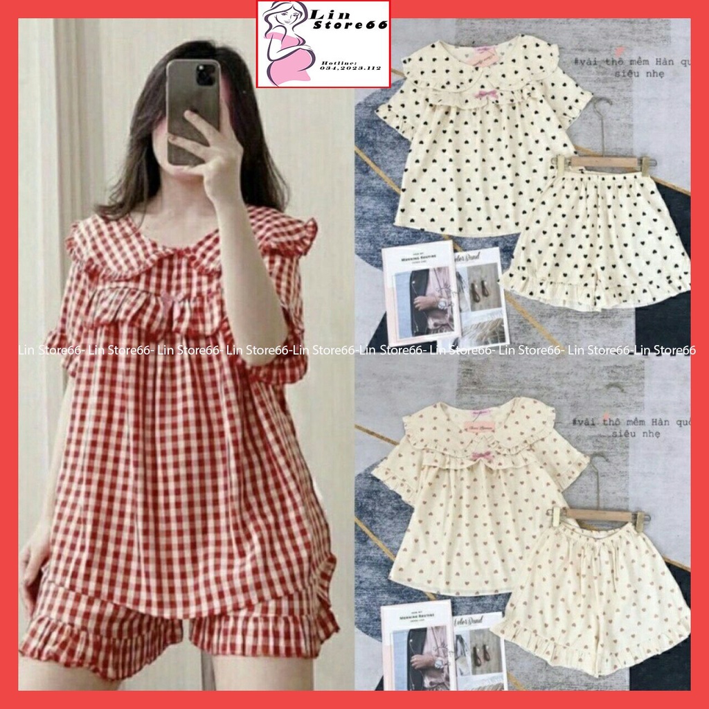 Bộ Bầu Mùa Hè Cộc Tay Ngắn Cổ Sen Chất Vải Thô Mềm Mát A044 Lin Store66