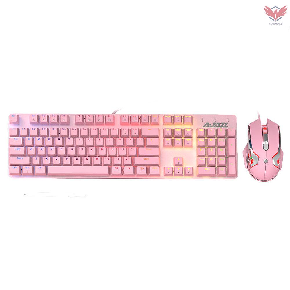 Bộ Bàn Phím Cơ Và Chuột Chơi Game 104 Phím Có Đèn Màu Hồng