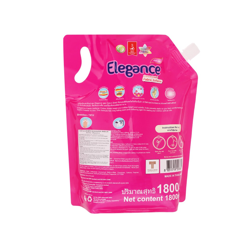 Nước xả vải Elegance Pink Sweet hồng quyến rũ túi 1.8 lít