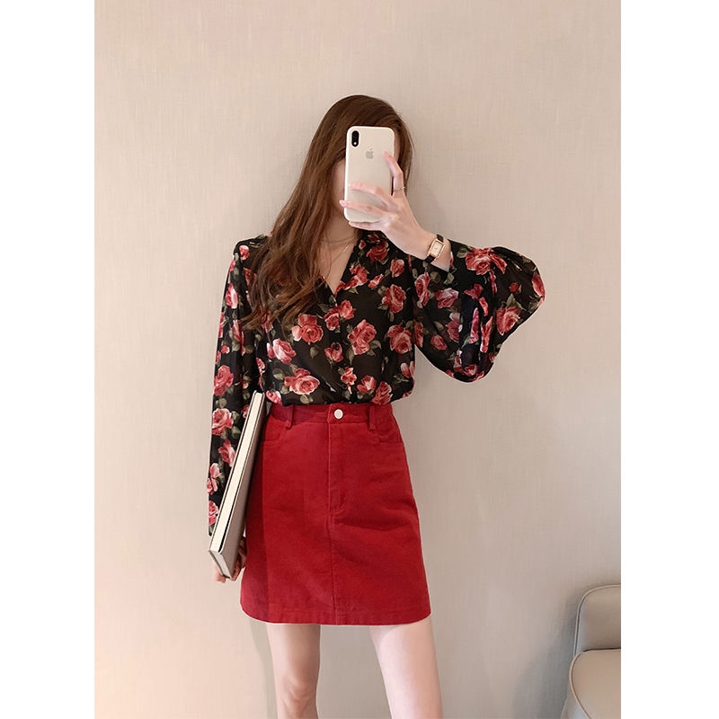 Áo Sơ Mi Chiffon Tay Phồng Dáng Rộng In Hoa Kiểu Hàn Quốc Xinh Xắn Cho Nữ | BigBuy360 - bigbuy360.vn