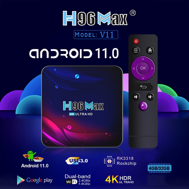 Android tv box Rom 32G Ram 4G Bluetooth 4.0wifi kép android 11.0mới nhất độ phân giải 4K bảo hành 1 năm H96MAXV11 tv box