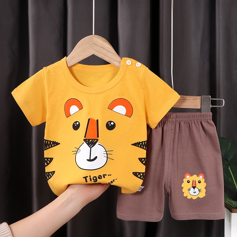 Set Áo Thun Cotton Ngắn Tay Và Quần Short Thời Trang Mùa Hè Phong Cách Hàn Quốc Mới Cho Bé