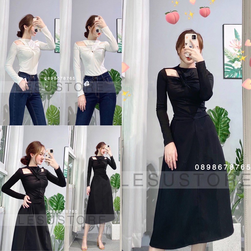 ẢNH TỰ CHỤP Áo thun xoắn cổ tay dài
