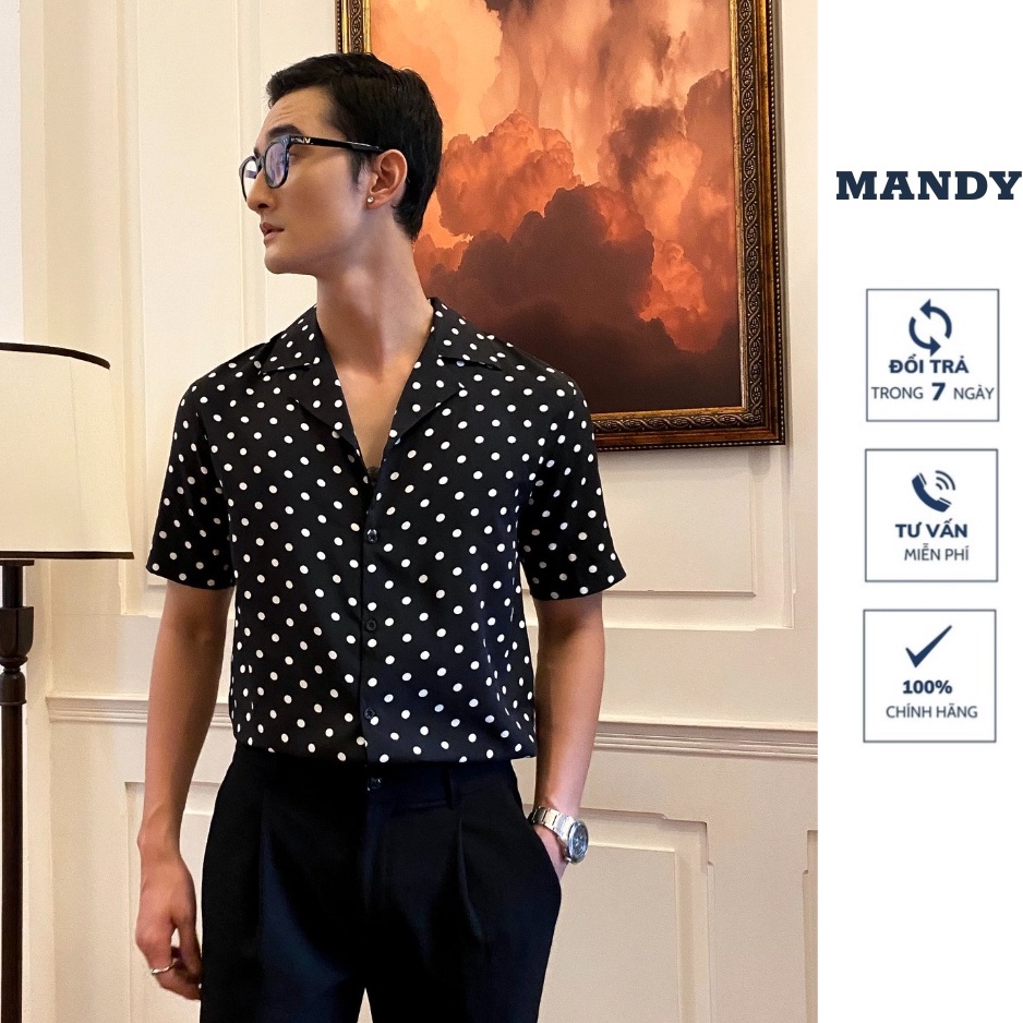 Áo sơ mi nam MANDY Fullbox, vải thoáng mát, không nhăn, form regular | Sơ mi họa tiết chấm pi NT