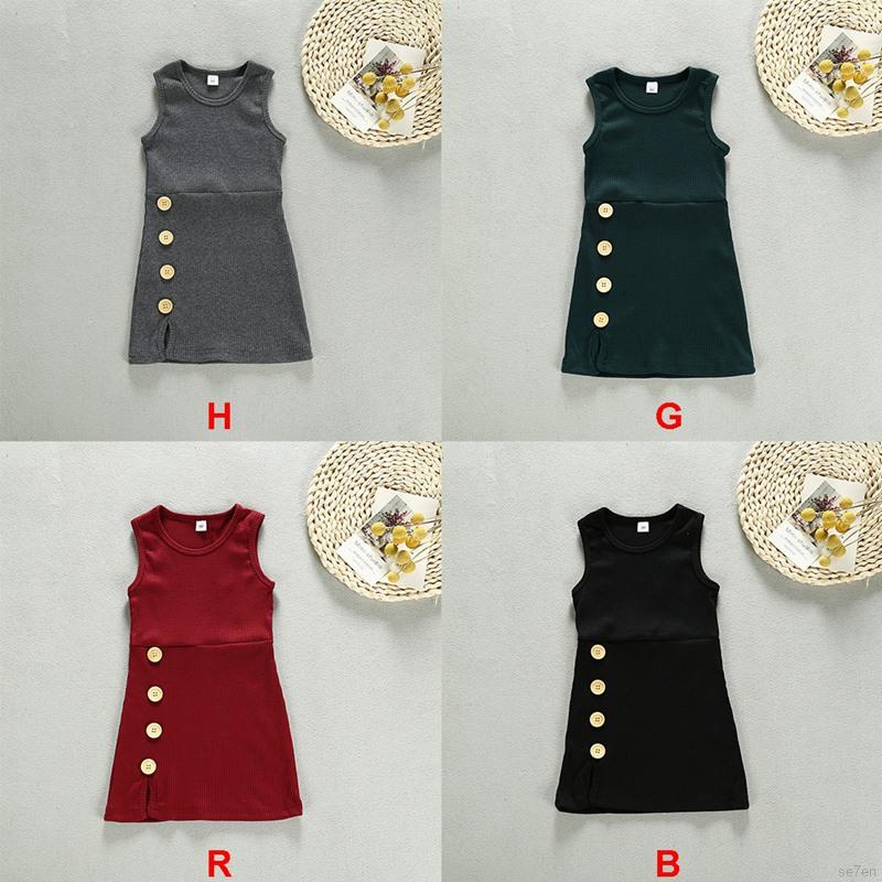 Đầm Sát Nách Cổ Tròn Màu Trơn Thời Trang Mùa Hè Cho Bé Gái 0-4 Tuổi