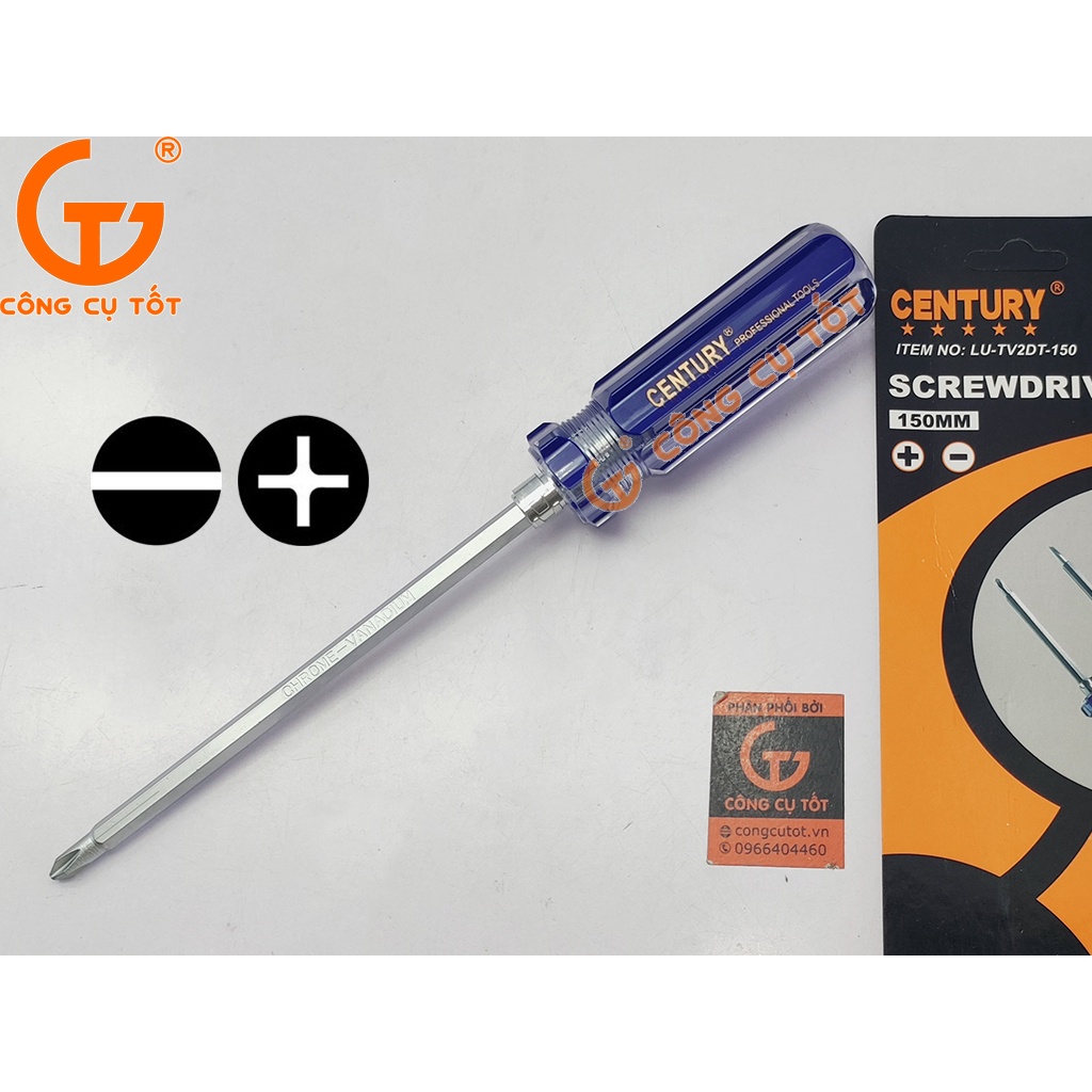 Tô vít 2 đầu cán trong thân trơn Ø6x150mm Century