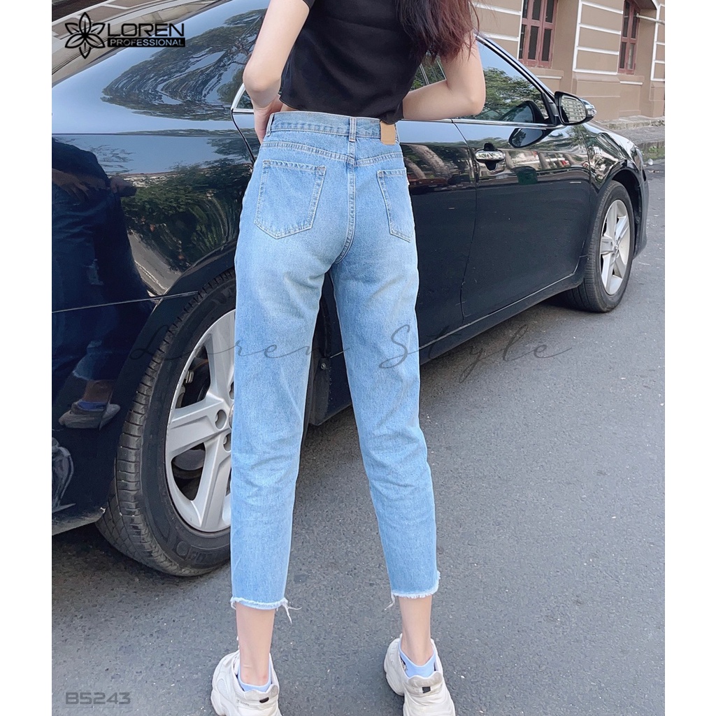 Quần jean baggy LOREN rách tua xanh B5243