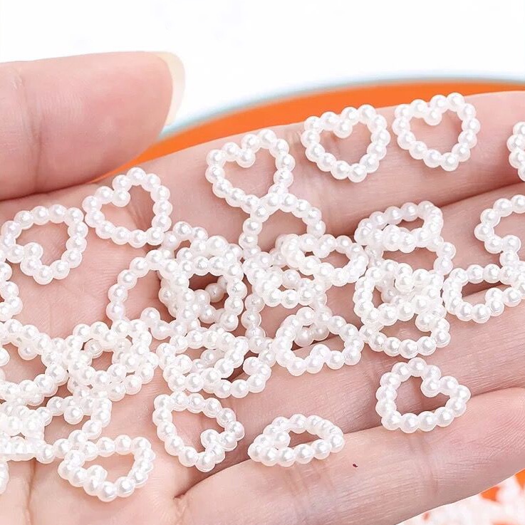 Hạt Nhựa ABS Màu Trắng Hình Trái Tim Nhiều Màu Sắc Đính Móng Tay