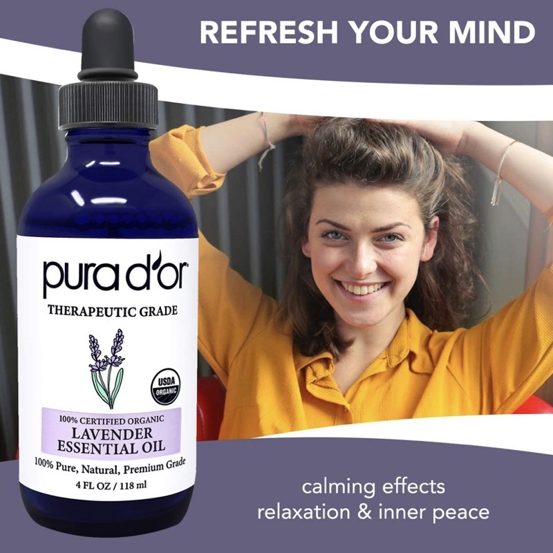 Tinh dầu oải hương hữu cơ cao cấp nguyên chất 118ml Pura D’or lavender essential oil organic pure therapeutic premium