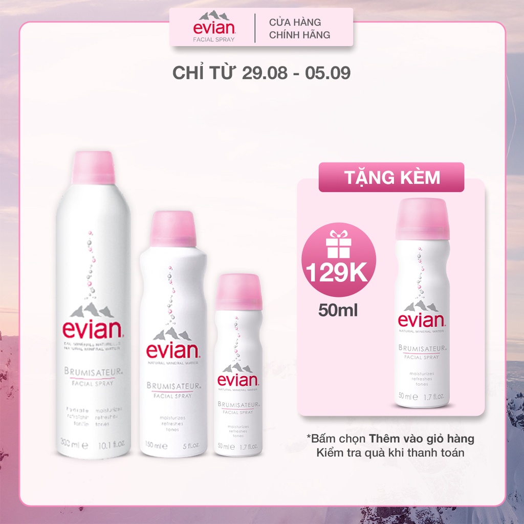 Combo 3 xịt khoáng cấp ẩm và làm dịu da evian® Facial Spray 300ml + 150ml + 50ml