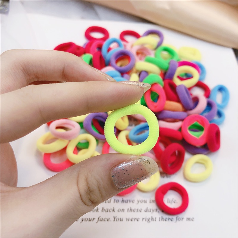 Set 100 Dây Cột Tóc Co Giãn Nhiều Màu Sắc Dễ Thương Dành Cho Nữ