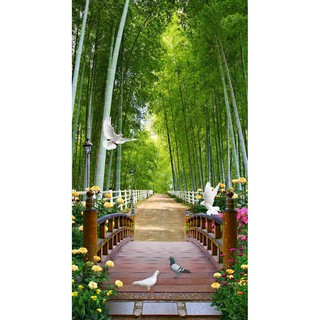 Tranh dán tường HD Thiên nhiên rừng trúc xanh mát HUD0603 Kim sa
