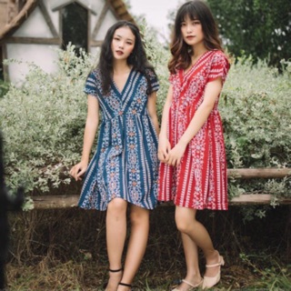 [sale] Đầm thổ cẩm cổ tim váy hoạ tiết boho babydoll