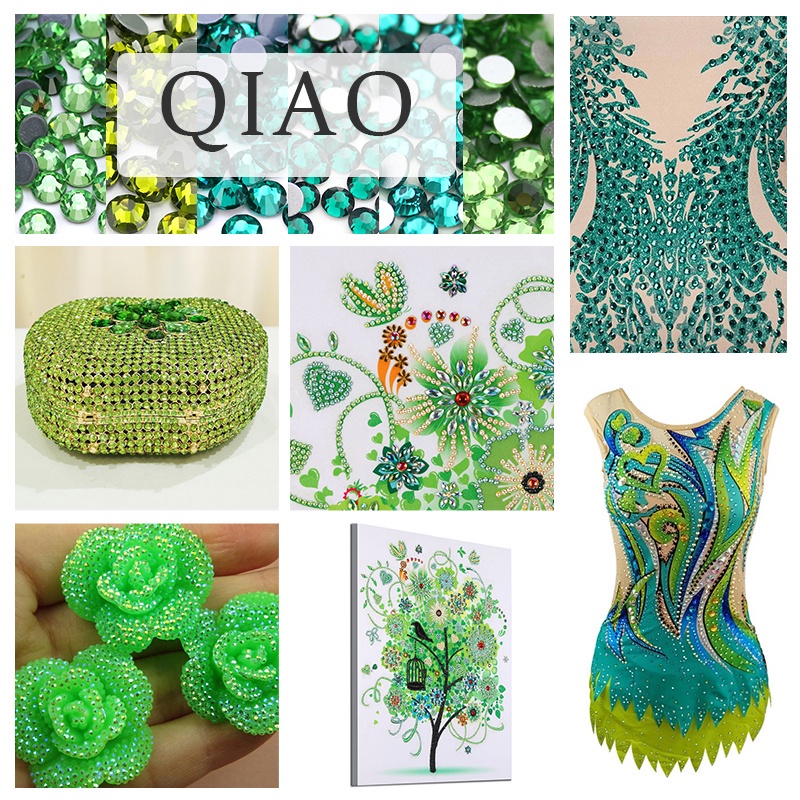 Qiao Phụ Kiện Đá Pha Lê Xanh Lá Đính Trang Trí Móng Tay Không Cần Strass