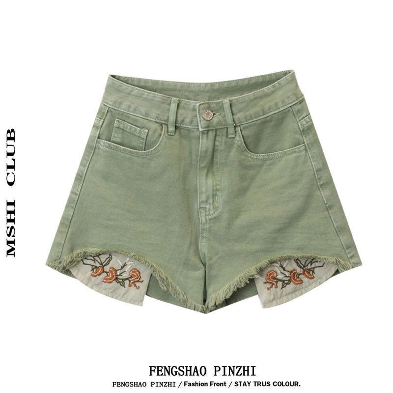 Quần Short Denim Ống Rộng Thêu Họa Tiết Cổ Điển Thời Trang Mùa Hè Cho Nữ