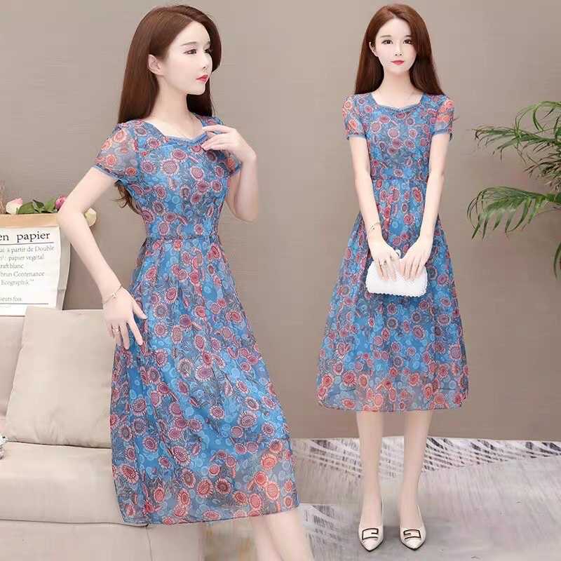 Đầm voan lụa nữ cao cấp mềm mát hoạ tiết thanh lịch QCNP4215