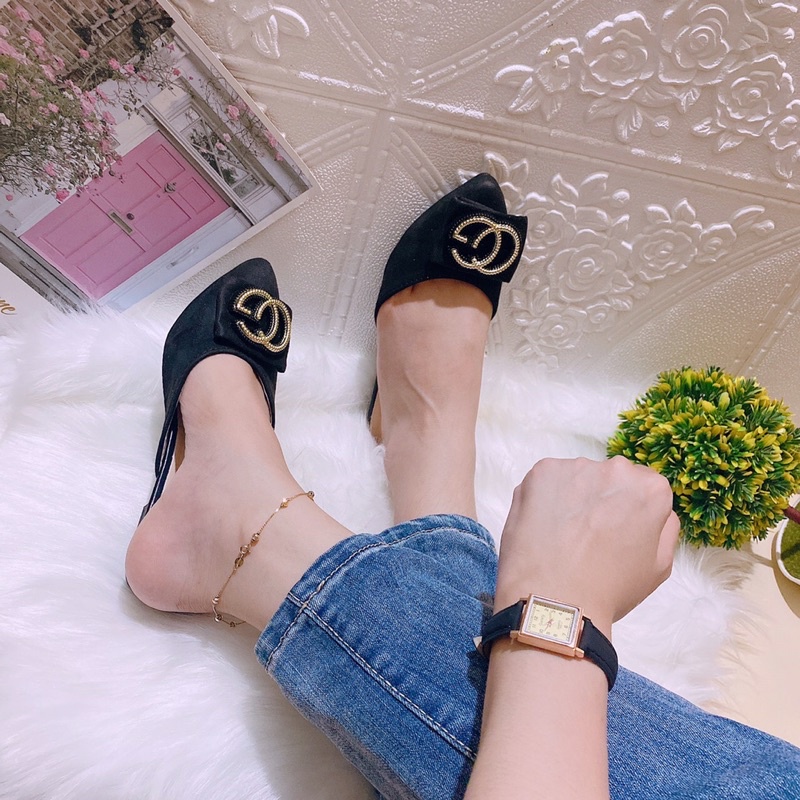 Dép sục mũi nhọn da lộn tag GC gót 2 phân cực đẹp hot rần rần