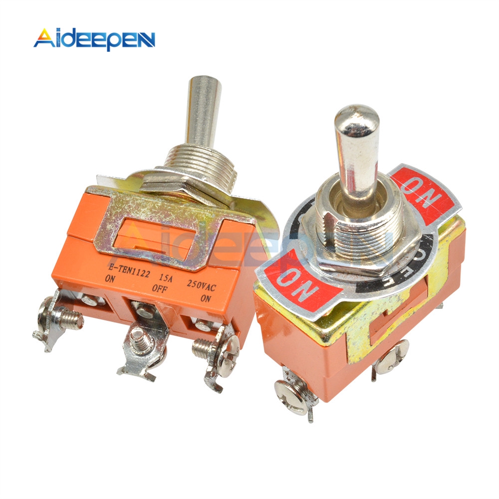 E-TEN1122 Toggle Switch 3 Terminal ON-OFF-ON 3 Positions 3 Pin Swithes 250V 15A AC with 12mm Waterproof Switch Caps Orange