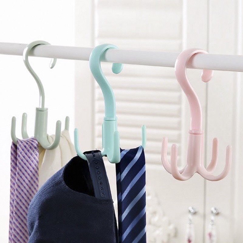 Móc treo quần áo đa năng, túi xách, giày, cho tủ quần áo bằng nhựa xoay được có 4 móc đa chức năng