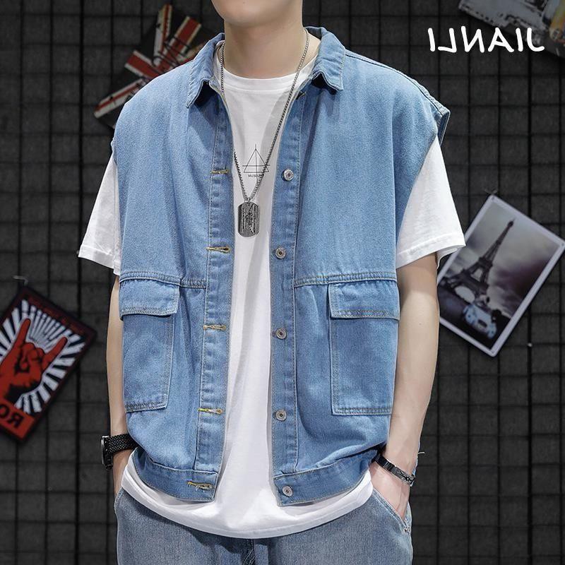 Áo Khoác Denim Không Tay Dáng Rộng Phong Cách Retro Hong Kong Hợp Thời Trang Mùa Xuân Cho Nam