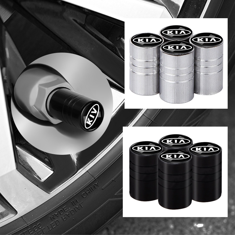 Set 4 Nắp Đậy Lốp Xe Hơi Hình Trụ Bằng Nhôm Màu Đen / Bạc In Logo