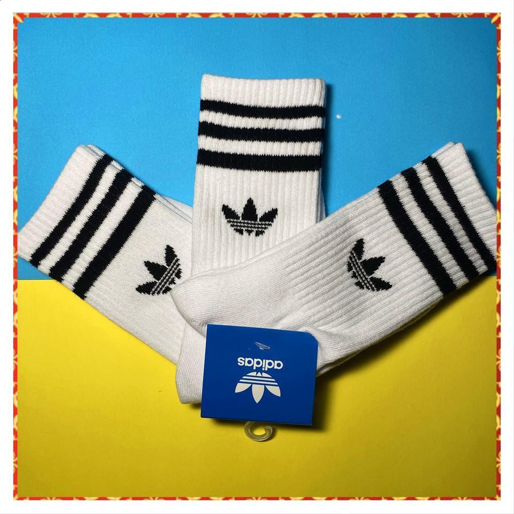 Tất Adidas 3 sọc cổ 19cm 💥RẺ VÔ ĐỊCH💥Tất Dệt Kim Cao Cấp, Hàng Unisex, phong cách thể thao 2 màu Trắng Đen