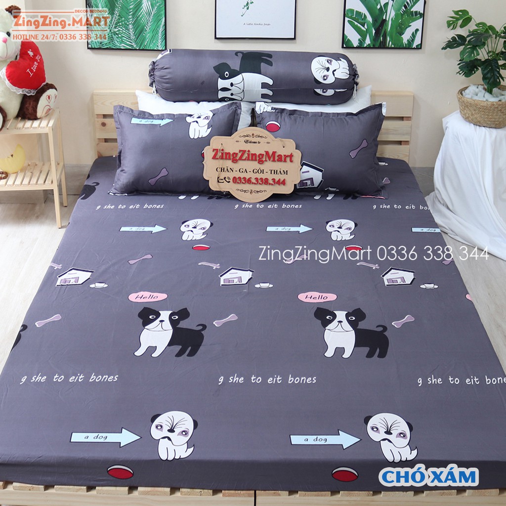 (Bán sỉ) Ga gối Poly Cotton Mẫu Chó Xám Đẹp (Được chọn mẫu - gửi ảnh cần mua qua chát) | BigBuy360 - bigbuy360.vn