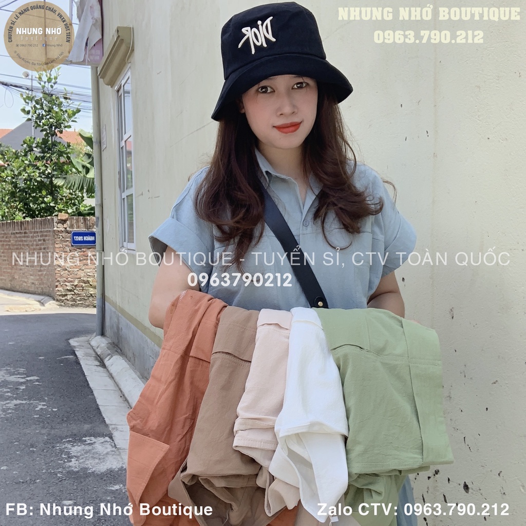 Váy sơ mi đũi thô 560 dáng xuông 2 túi ngực giả 4 màu / Đầm sơ mi dáng rộng Nhung Nhớ A1051N
