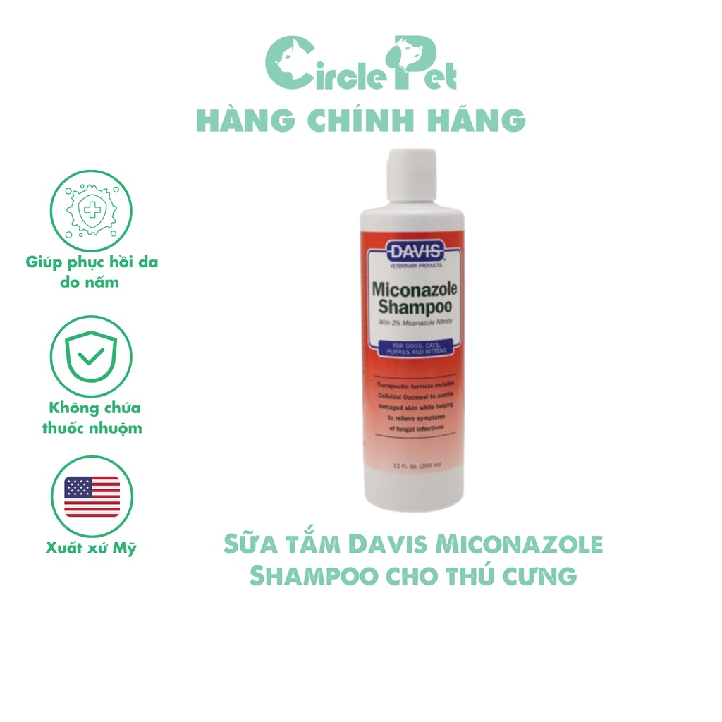 Sữa Tắm Davis Miconazole Shampoo Cho Chó Mèo Trị Ngứa Do Nhiễm Nấm Chai 355ml.- Circle Pet