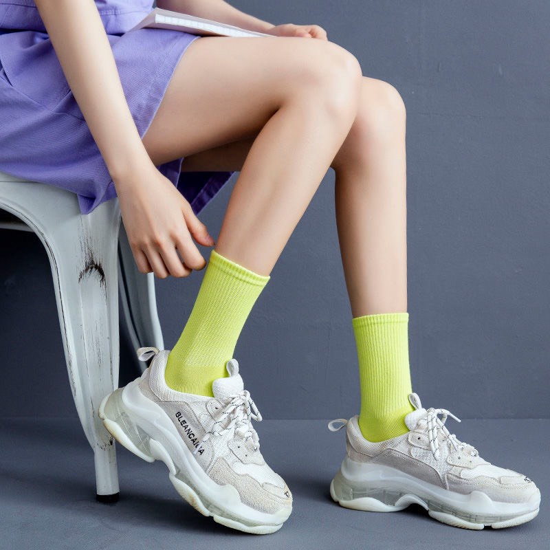 Tất vớ cổ cao nam nữ trơn nhún vải cotton cute dễ thương phong cách Hàn Quốc ANDOSA T02