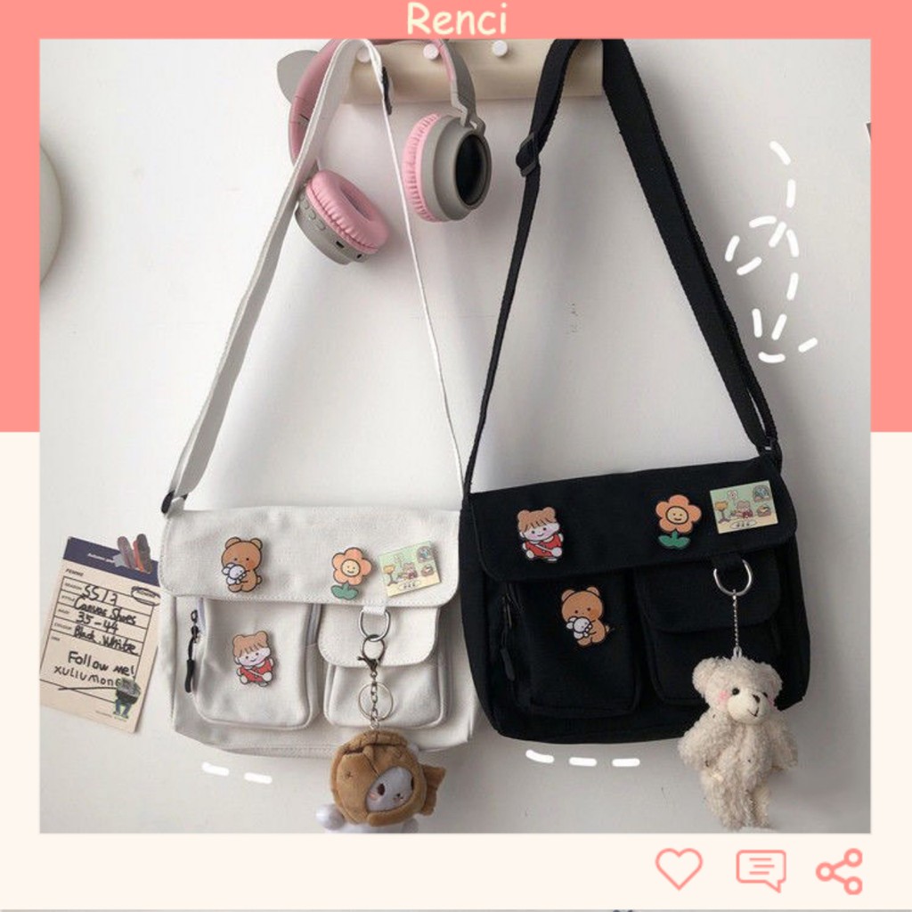 Túi canvas túi đeo chéo phong cách hàn quốc