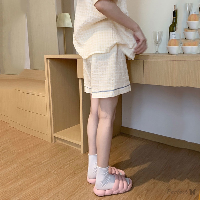 Bộ Đồ Ngủ Áo Tay Ngắn Và Quần short Họa Tiết Caro Phong Cách Hàn Quốc Dành Cho Bạn Nữ Mặc Ở Nhà