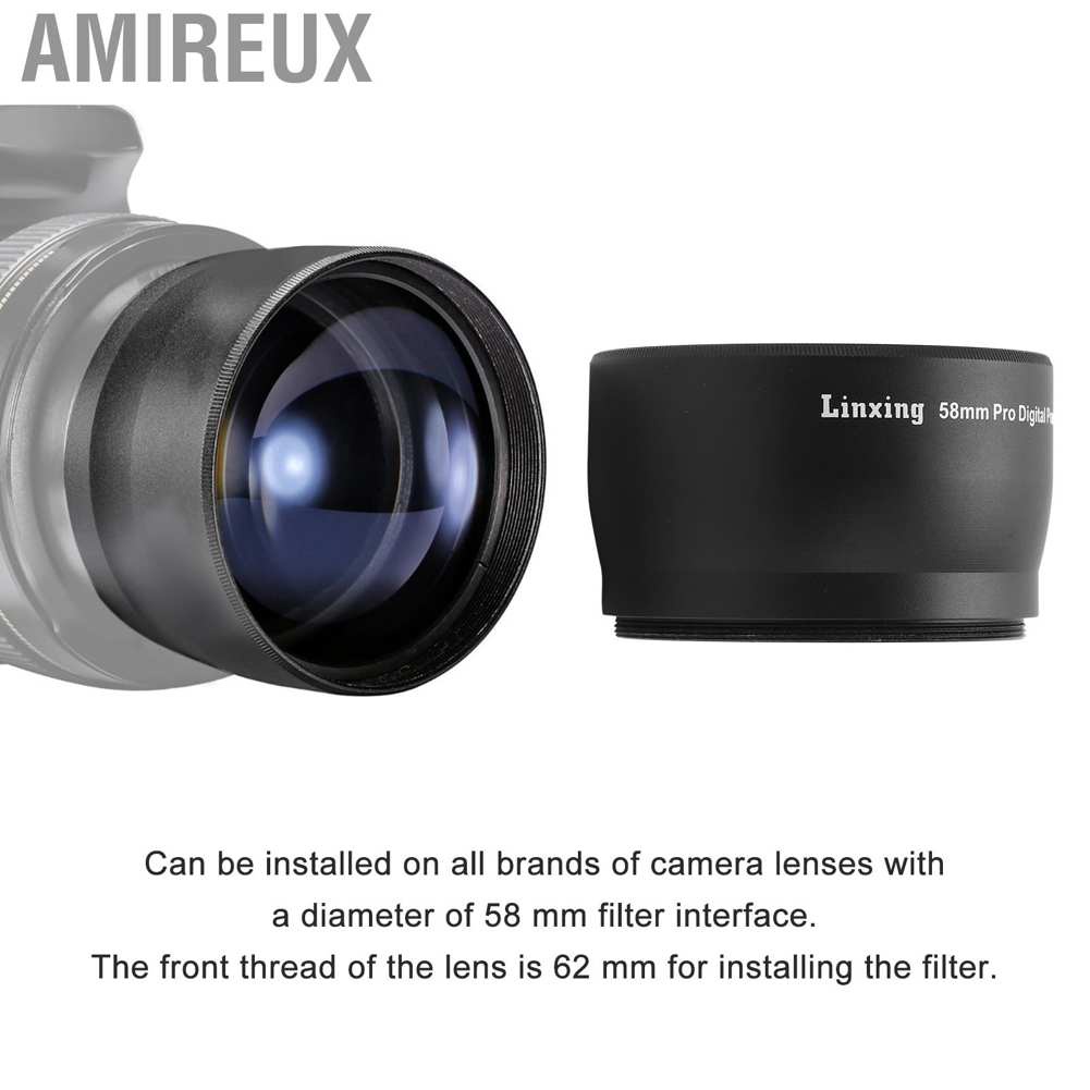 Amireux Universal 58mm 2X Telephoto Lens Teleconverter for Canon Nikon Sony Pentax Etc